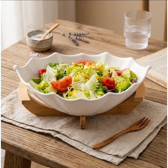 Oval Bowl with Wooden Stand 12 Inch